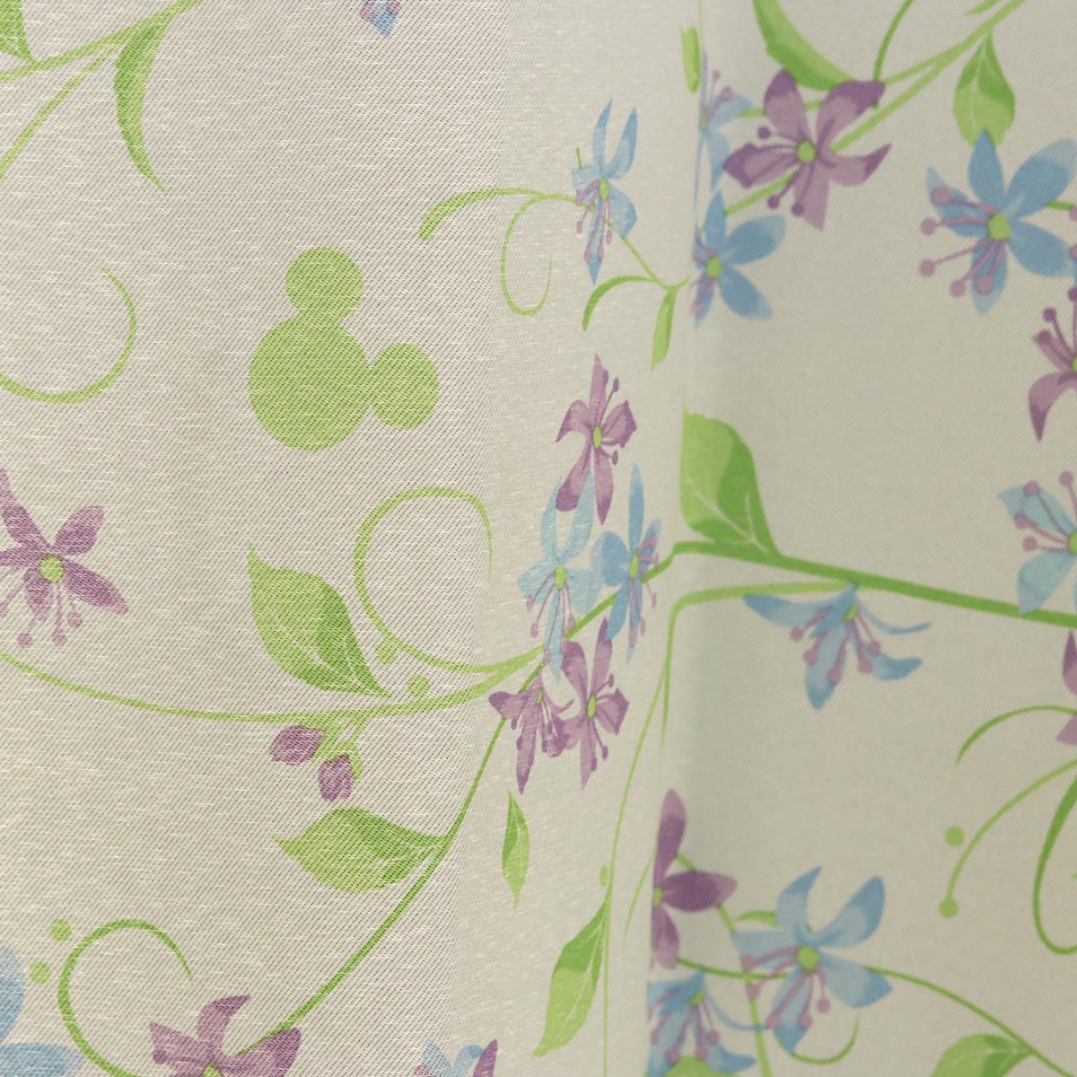 ２枚組カーテン 可愛いらしいディズニー花柄デザインカーテン ミッキーフラワーリーフ ブルー ラグ カーペット通販 びっくりカーペット