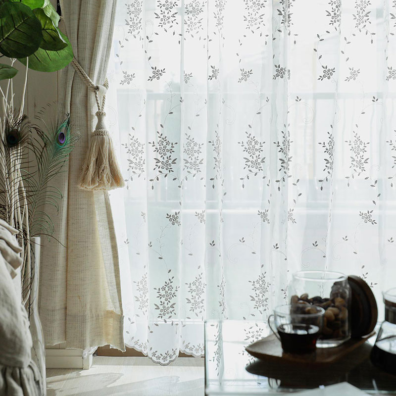 大人気格安 繊細な植物デザインのトルコ刺繍レースカーテン 約130×176