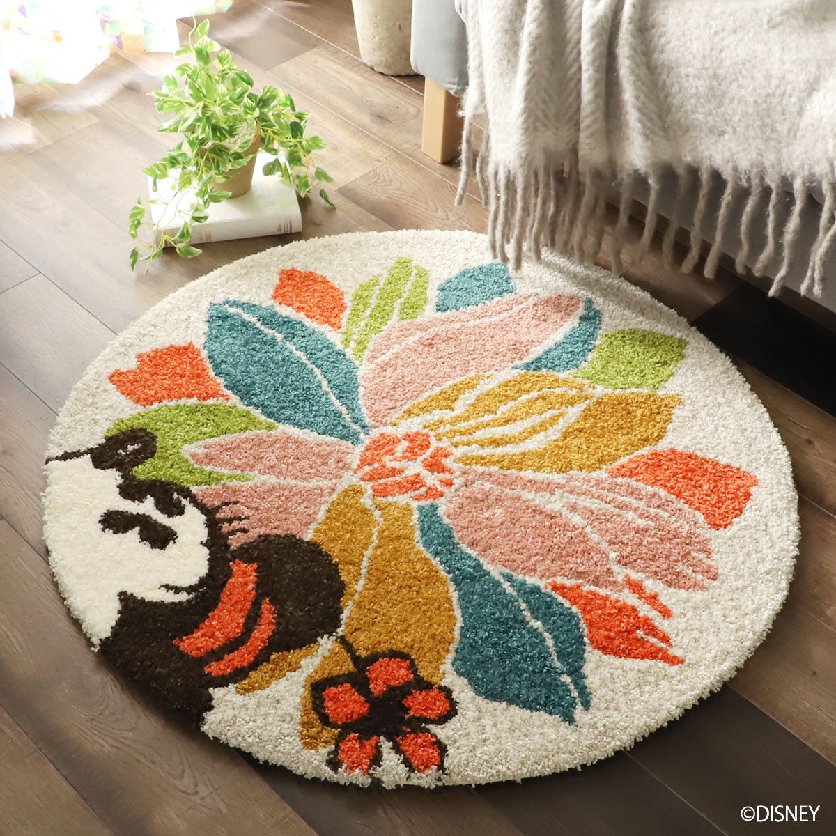 ディズニー 防ダニ 耐熱 円形ラグ ミッキー ミニーハナラグ ラグ カーペット通販 びっくりカーペット