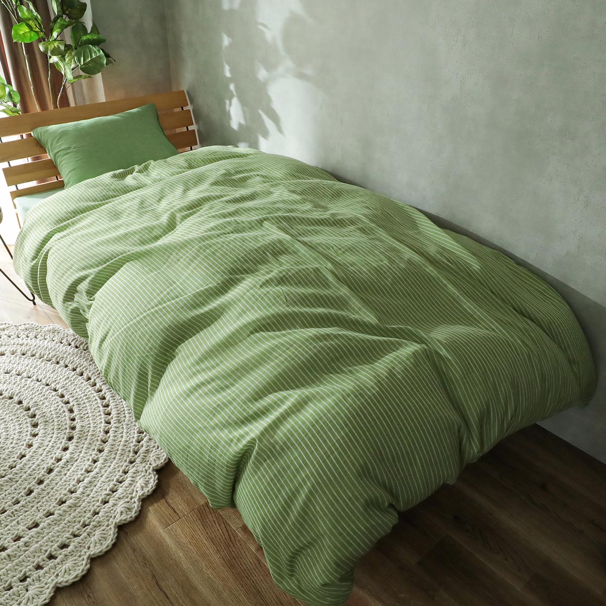 乾きが早くしわになりにくい ストライプがかわいい掛け布団カバー チャオ グリーン ラグ カーペット通販 びっくりカーペット