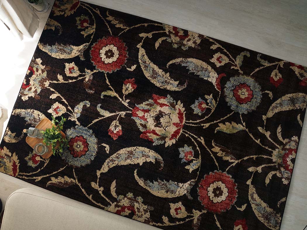 オリエンタルな花柄デザインのウィルトン織ラグ『マコー 約200x250cm 