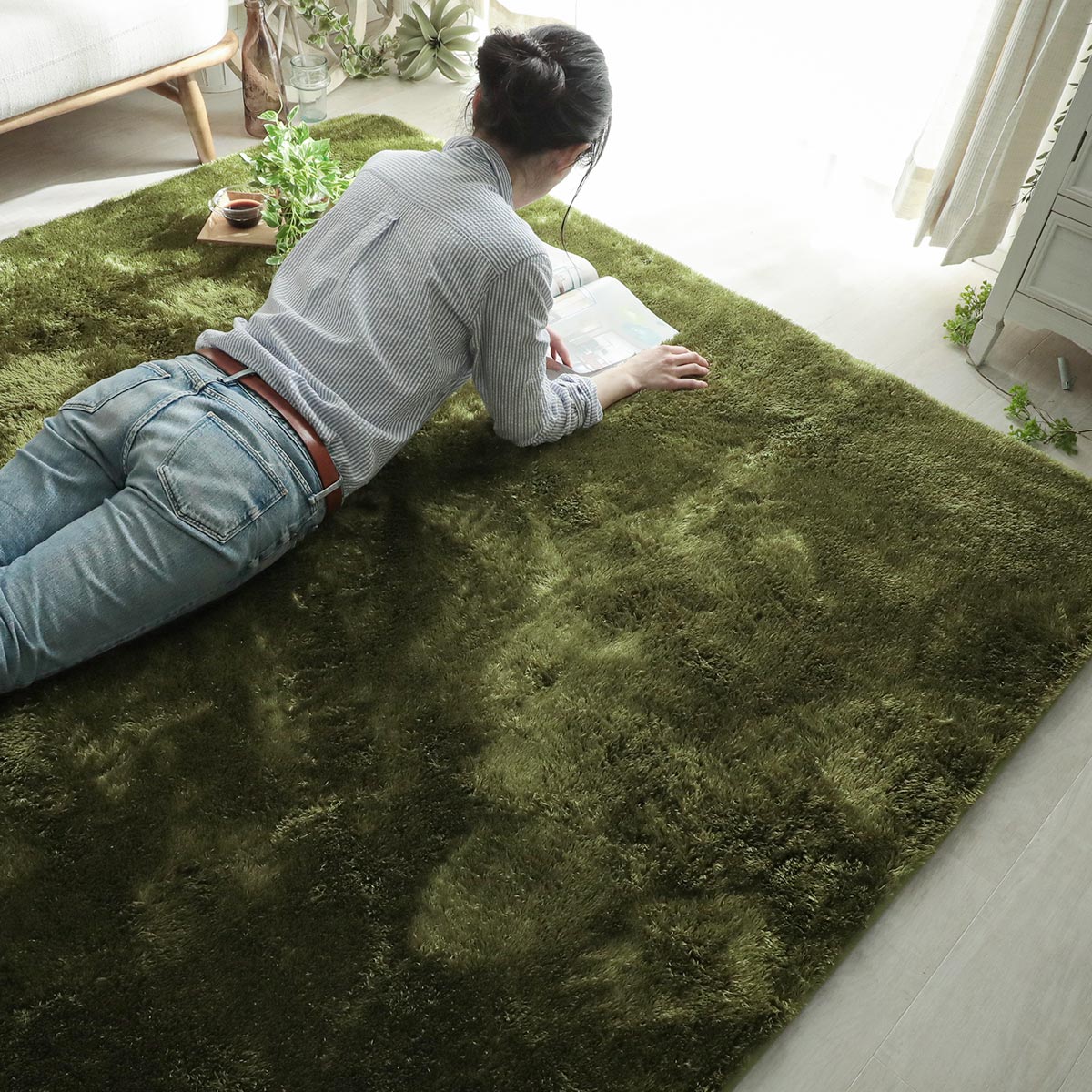高級柄 カーペット 絨毯 約230×230cm 更紗グリーン 洗える ホット