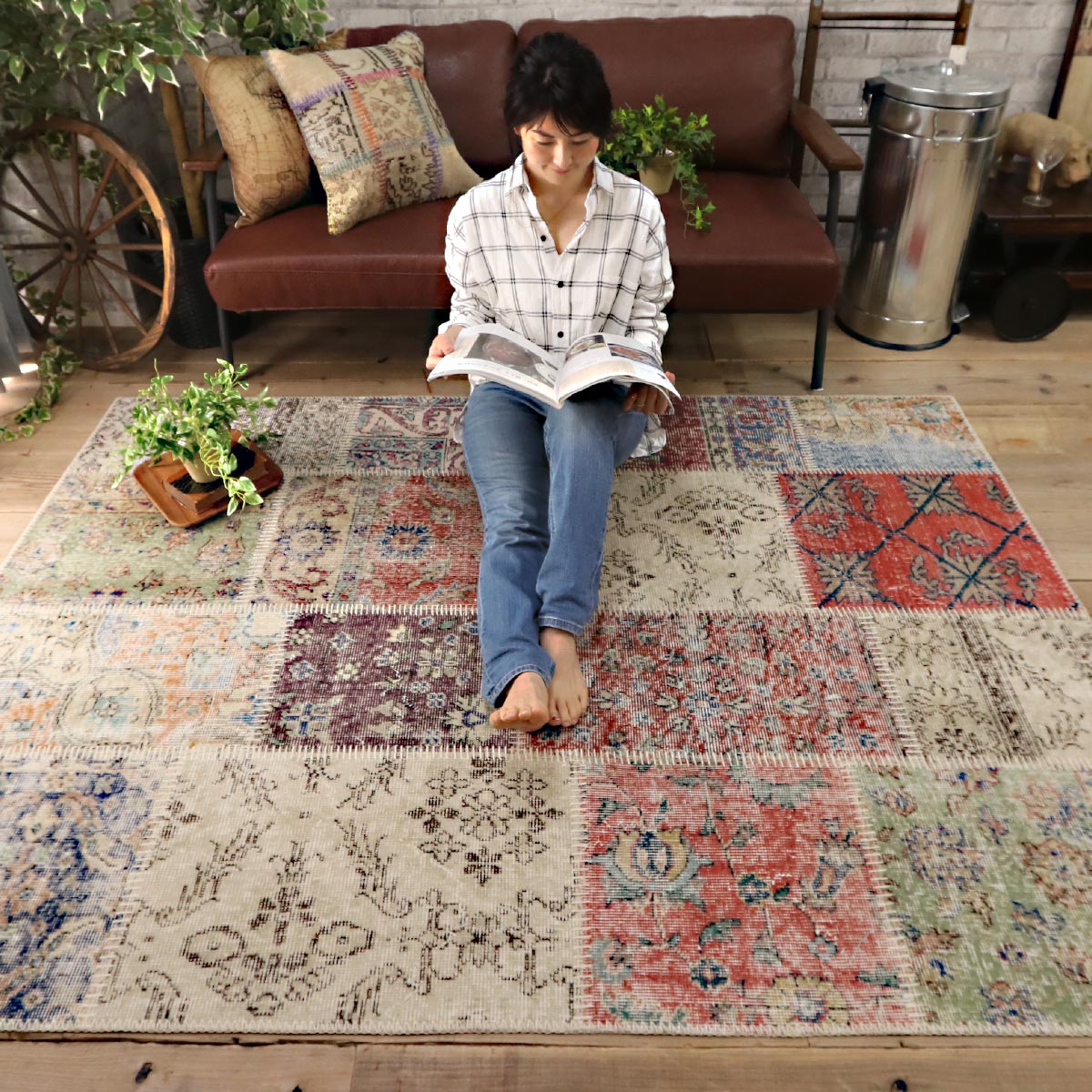 桜瑪瑙 トルコ絨毯 パッチワークラグ オールドカーペット - 通販