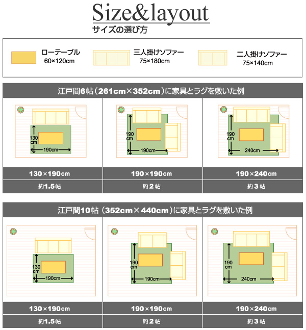 高機能国産ラグ 190x190cm 約２畳 レーヌ ラグ カーペット通販 びっくりカーペット
